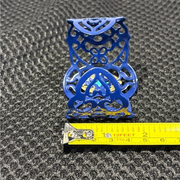 Intricate Blue Cuff Bracelet with Green Accent Rhinestone - Picture 4 of 7